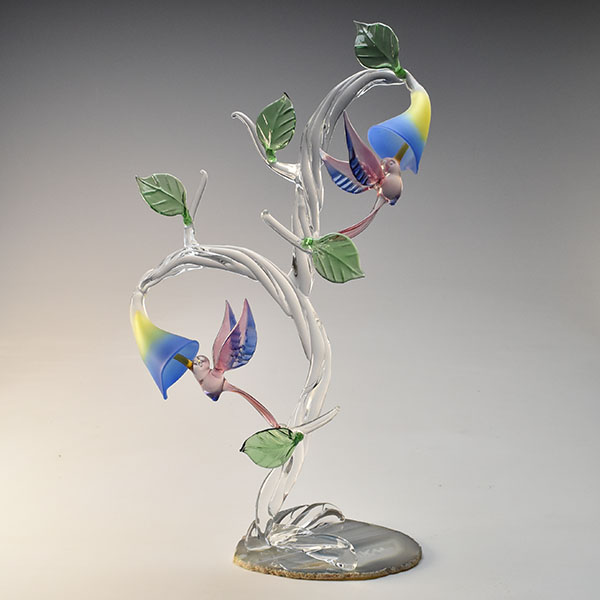 Double Hummingbird on blue Agate